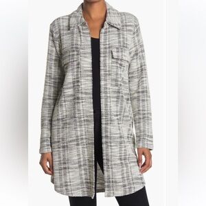 Gray Plaid Long Cardigan